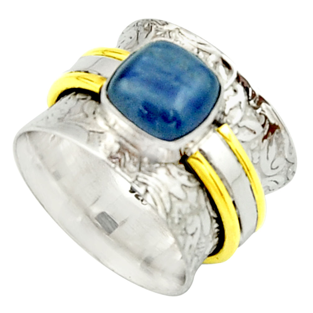 3.16cts victorian natural blue kyanite 925 silver two tone ring size 6 r22171