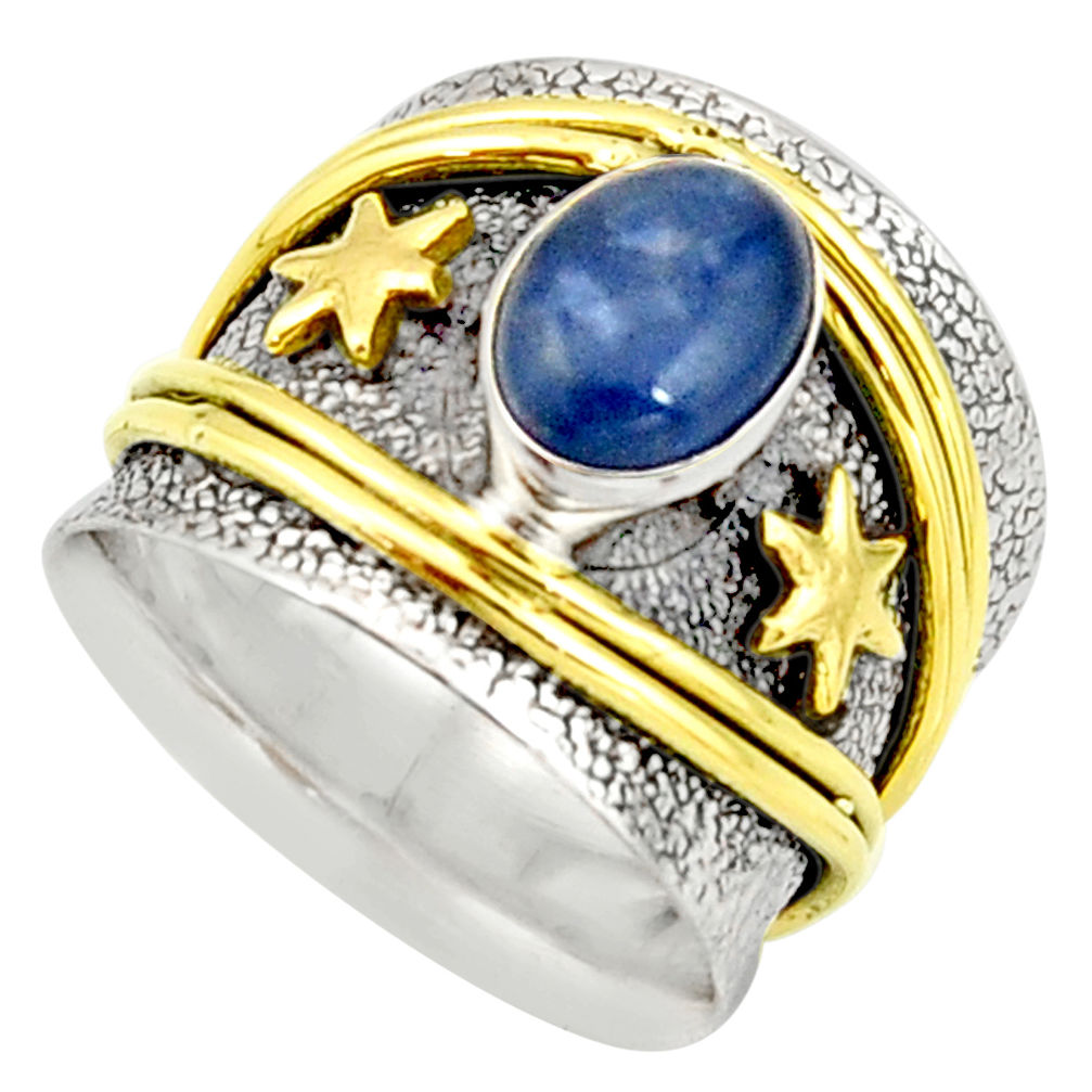 2.34cts victorian natural blue kyanite 925 silver two tone ring size 7 r21134