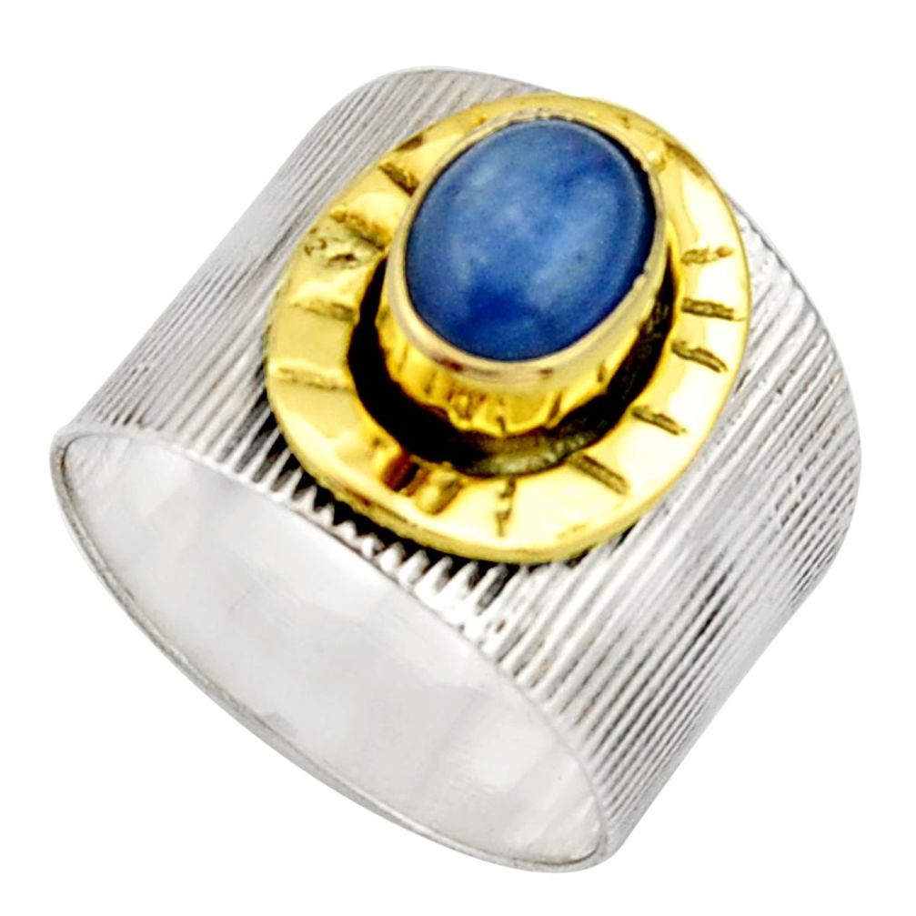 2.19cts victorian natural blue kyanite 925 silver two tone ring size 8 r21028