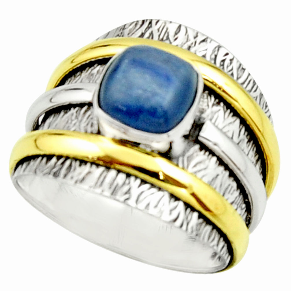 3.61cts victorian natural blue kyanite 925 silver two tone ring size 9 r22172