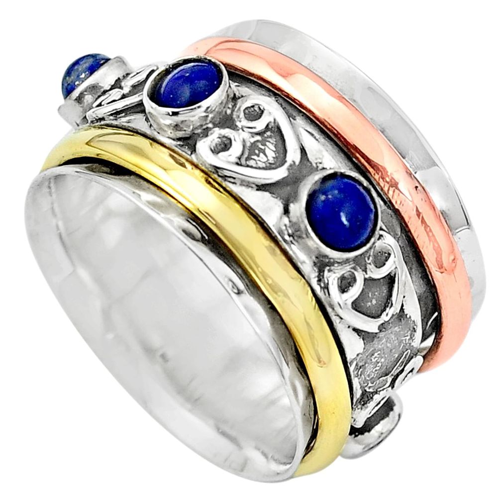 Victorian natural blue lapis lazuli silver meditation band ring size 8.5 p32174