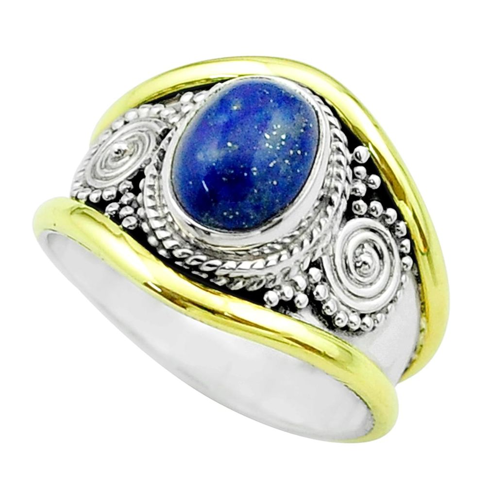 3.18cts victorian natural blue lapis lazuli silver two tone ring size 8 t57175