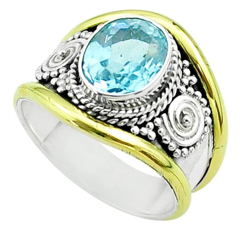 3.17cts victorian natural blue topaz 925 silver two tone ring size 6 t57392