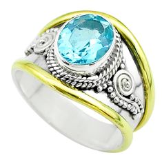 3.17cts victorian natural blue topaz 925 silver two tone ring size 6 t57408