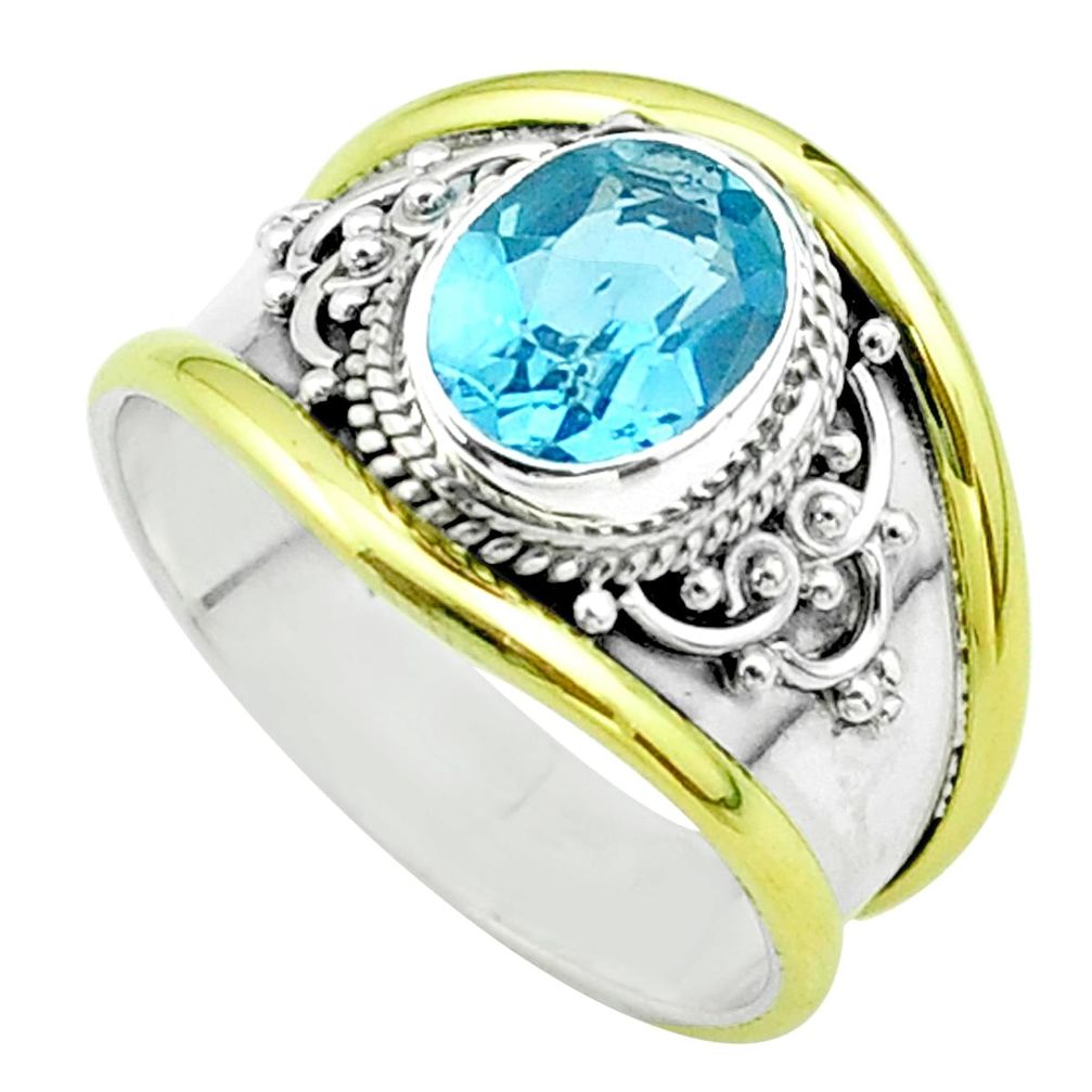 3.01cts victorian natural blue topaz 925 silver two tone ring size 8 t57384