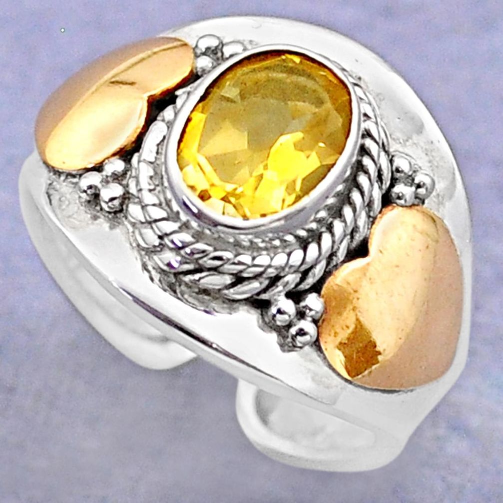 2.01cts victorian natural citrine silver two tone adjustable ring size 7 t74362