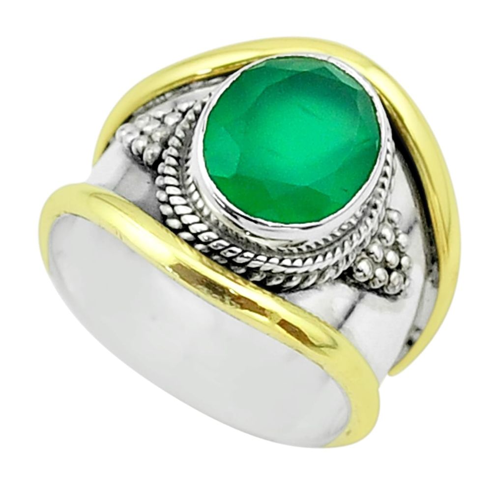 4.16cts victorian natural green chalcedony silver two tone ring size 8 t57289