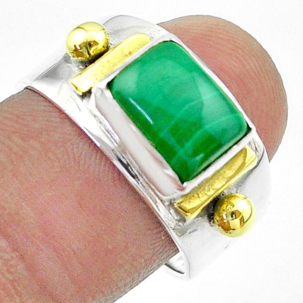 3.24cts victorian natural green malachite 925 silver two tone ring size 8 t57437