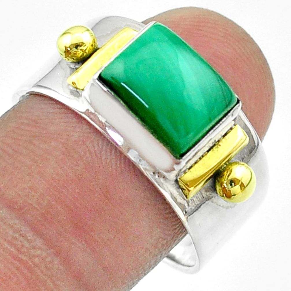 3.13cts victorian natural green malachite 925 silver two tone ring size 9 t57436