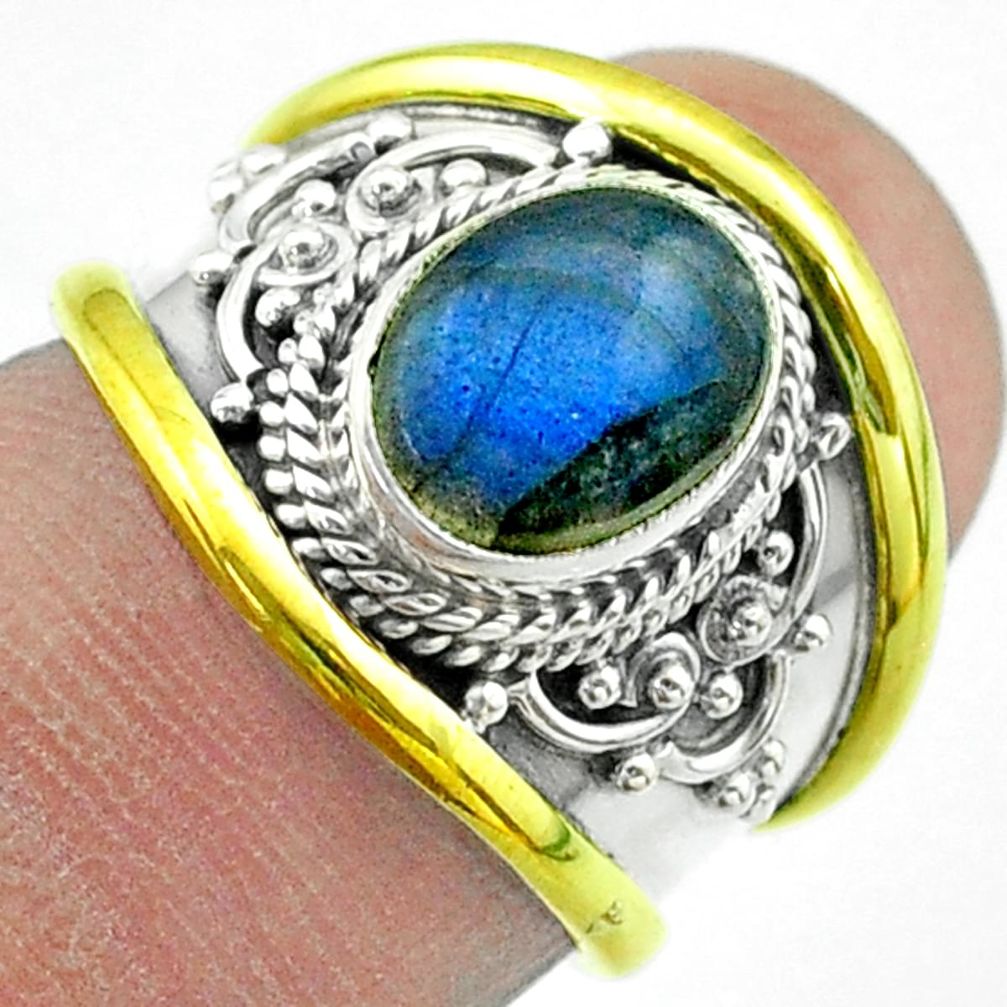 3.18cts victorian natural labradorite 925 silver two tone ring size 6 t57360