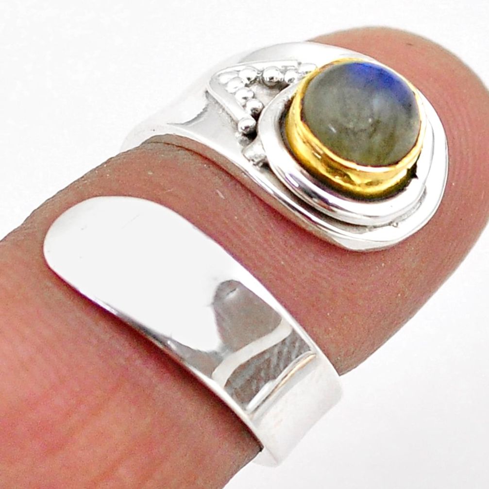 Victorian natural labradorite silver two tone adjustable ring size 3.5 t74301