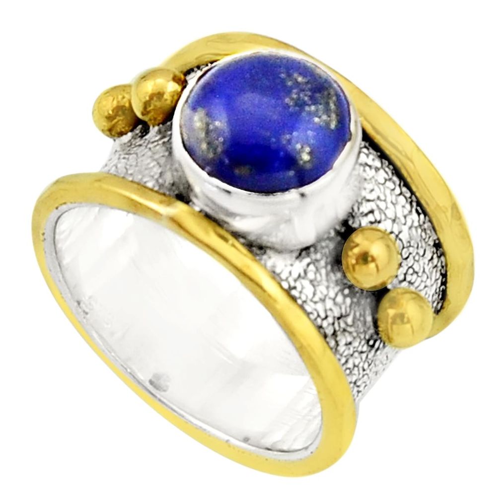 3.10cts victorian natural lapis lazuli 925 silver two tone ring size 7 r21015