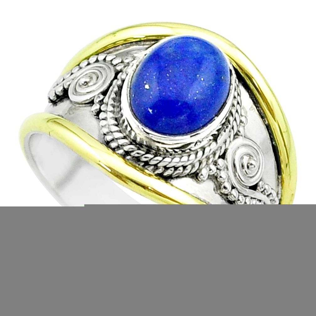 2.93cts victorian natural lapis lazuli 925 silver two tone ring size 7 t57162