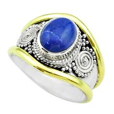 3.02cts victorian natural lapis lazuli 925 silver two tone ring size 8 t57168