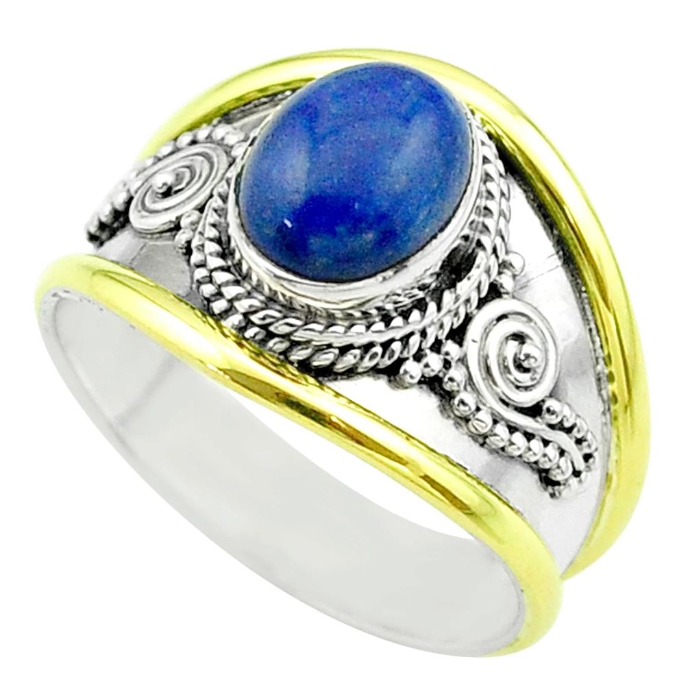 2.93cts victorian natural lapis lazuli 925 silver two tone ring size 9 t57161