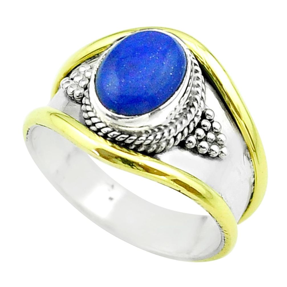 3.14cts victorian natural lapis lazuli 925 silver two tone ring size 8.5 t57341