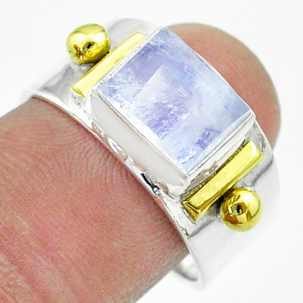 3.23cts victorian natural moonstone 925 silver two tone ring size 8 t57440