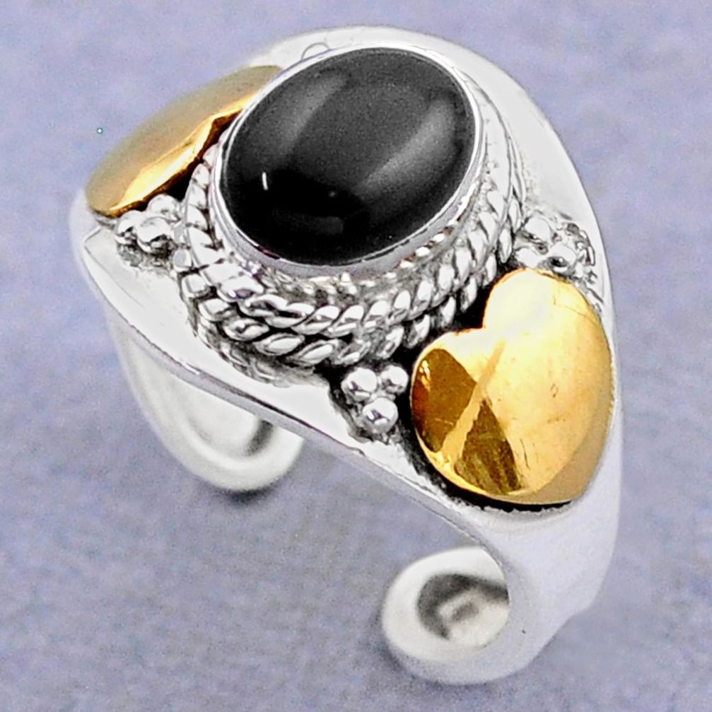 2.01cts victorian natural onyx 925 silver two tone adjustable ring size 7 t74369