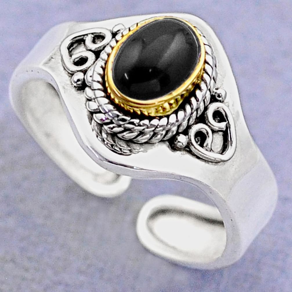 1.47cts victorian natural onyx 925 silver two tone adjustable ring size 8 t74388