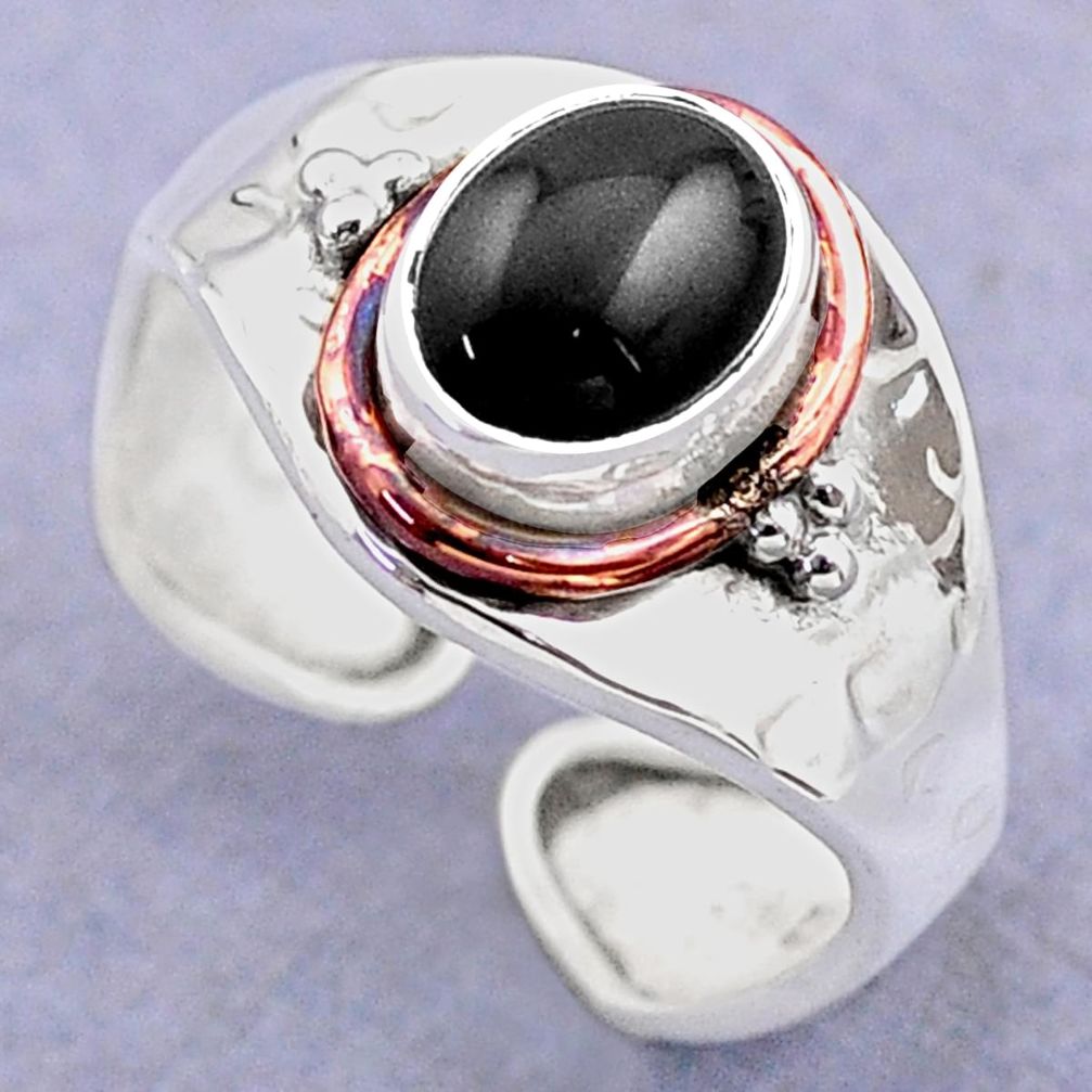 2.12cts victorian natural onyx silver two tone adjustable ring size 6.5 t74331