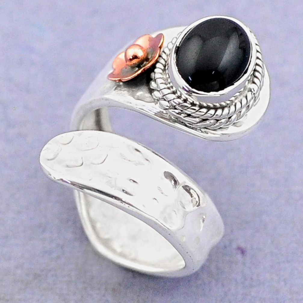 1.96cts victorian natural onyx silver two tone adjustable ring size 3.5 t74432