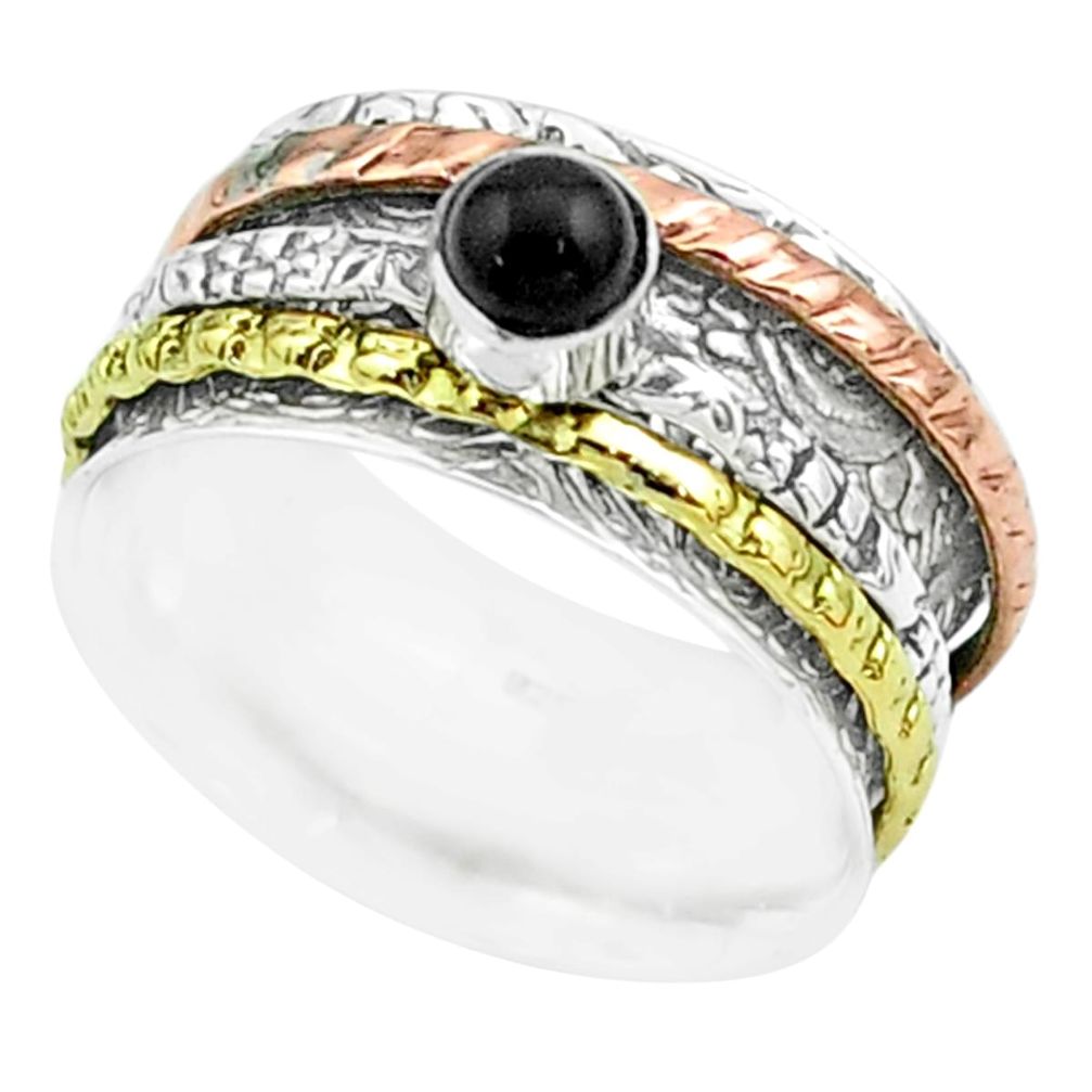 0.63cts victorian natural onyx silver two tone spinner band ring size 7 t51501