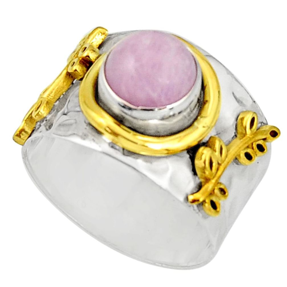 3.24cts victorian natural pink kunzite 925 silver two tone ring size 8.5 r21126