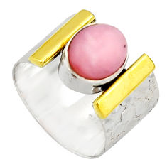 Clearance Sale- 4.38cts victorian natural pink opal 925 silver two tone ring size 8.5 r21070