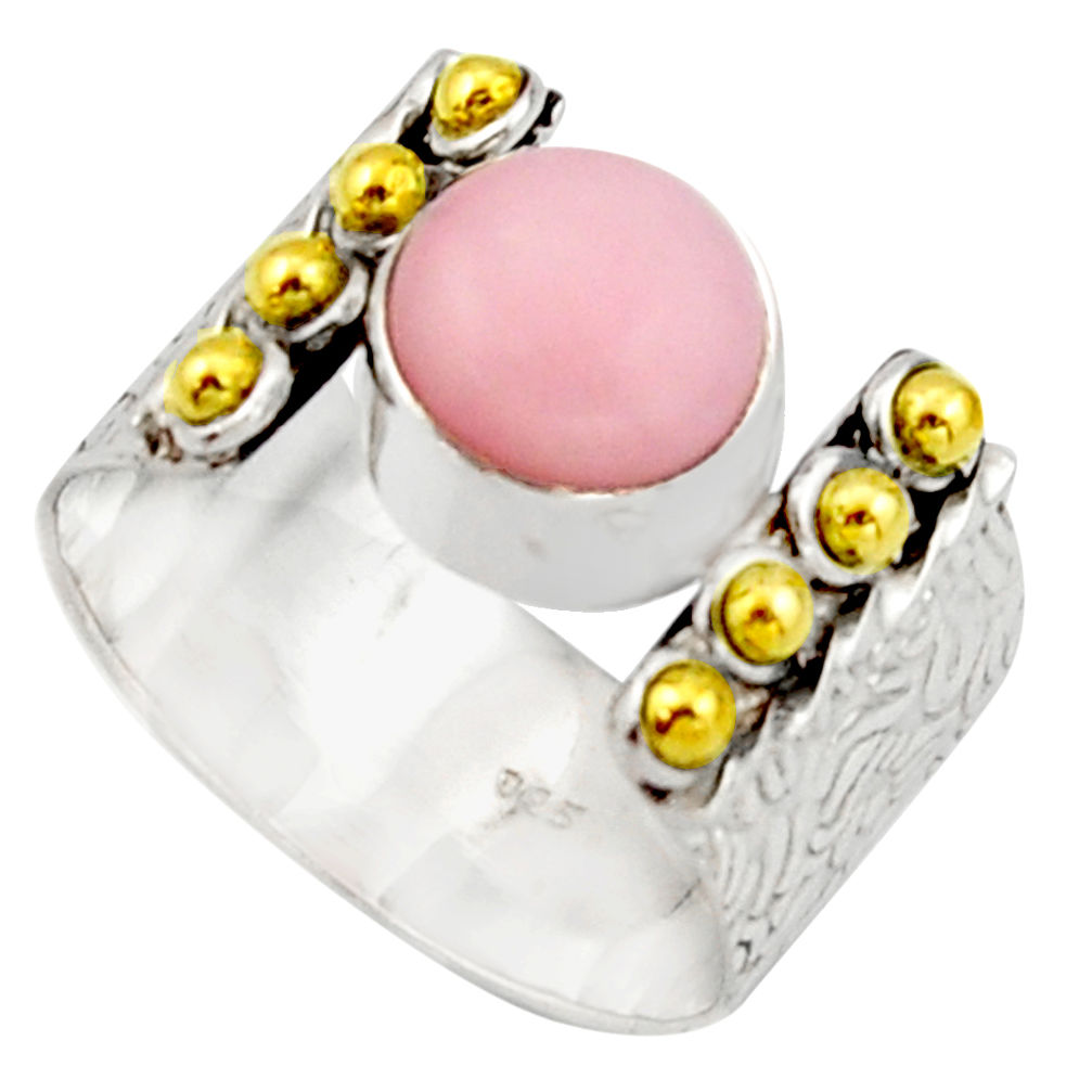 3.28cts victorian natural pink opal 925 silver two tone ring size 7.5 r21073