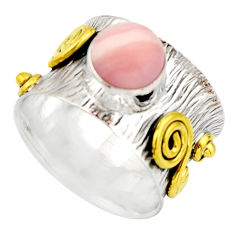 Clearance Sale- 3.13cts victorian natural pink opal 925 silver two tone ring size 8.5 r21078