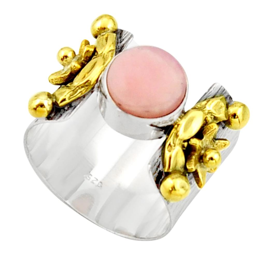 3.13cts victorian natural pink opal 925 silver two tone ring size 6.5 r21079