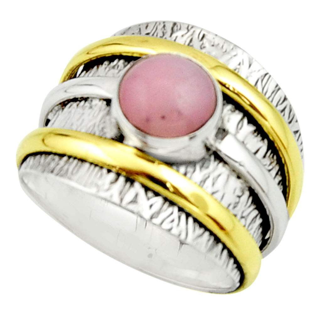 3.10cts victorian natural pink opal 925 silver two tone ring size 9.5 r22168