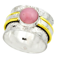 3.27cts victorian natural pink opal 925 silver two tone ring size 7.5 r22169