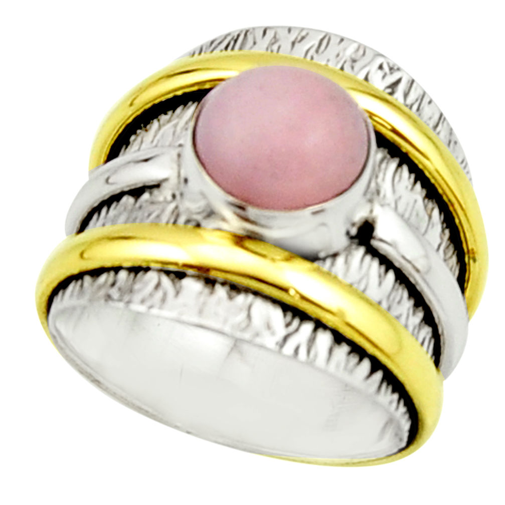 2.99cts victorian natural pink opal 925 silver two tone ring size 6 r22162