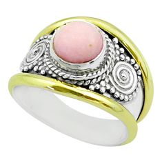 2.60cts victorian natural pink opal 925 silver two tone ring size 6 t57279