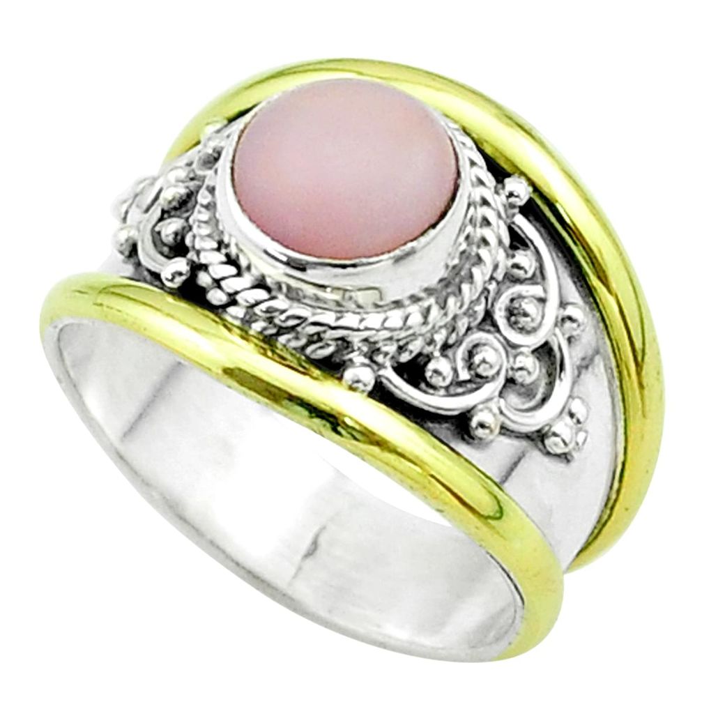 2.33cts victorian natural pink opal 925 silver two tone ring size 6 t57346