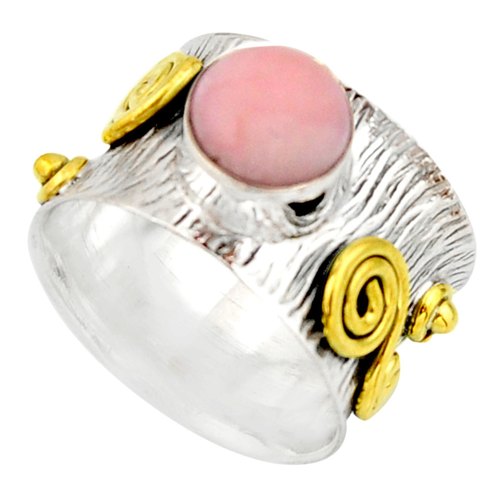 3.13cts victorian natural pink opal 925 silver two tone ring size 7 r21067
