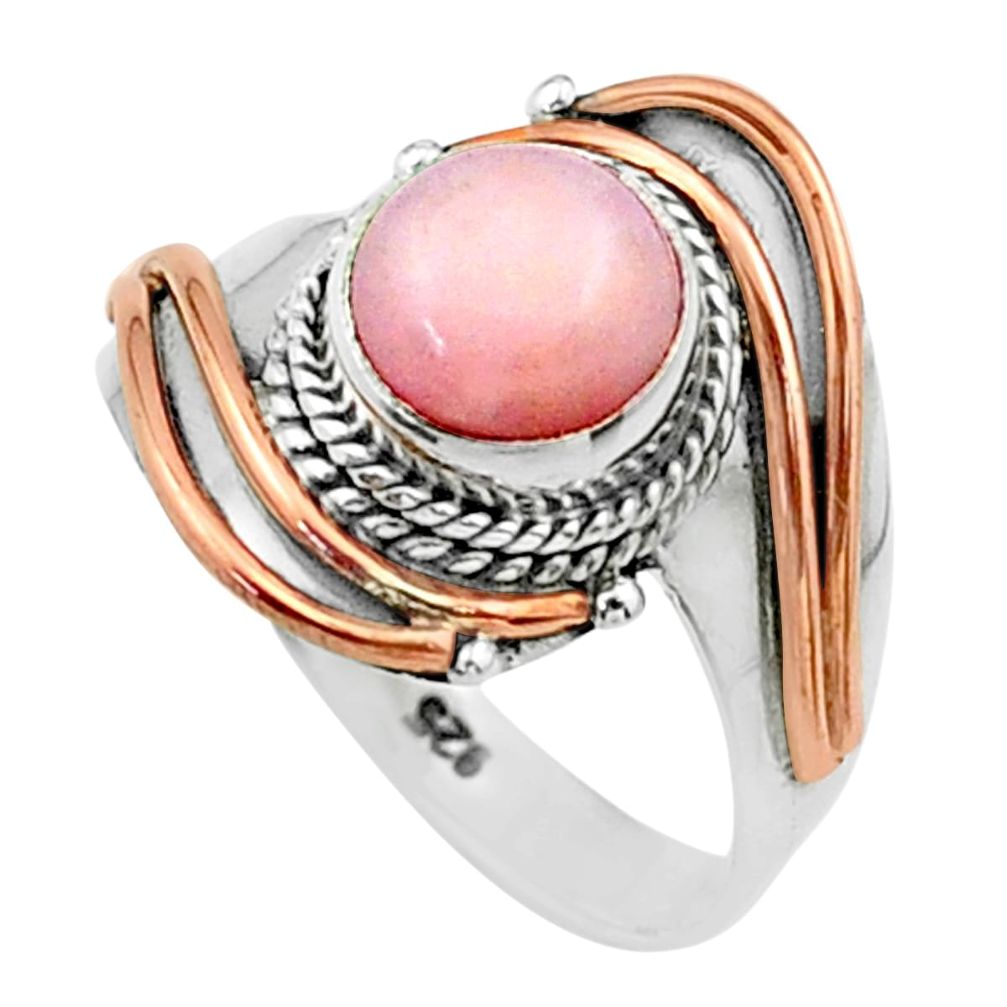 2.39cts victorian natural pink opal 925 silver two tone ring size 7 t57271
