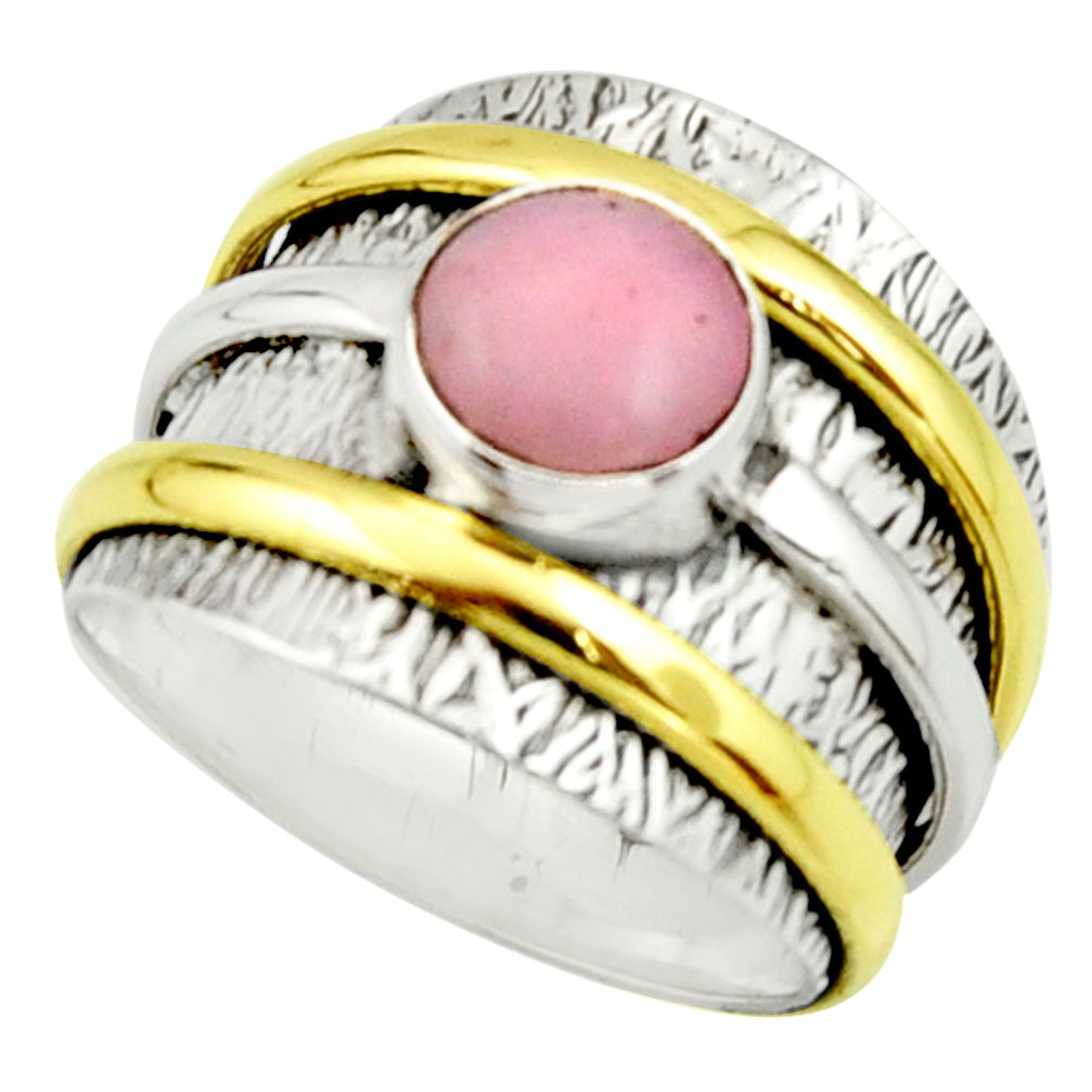 3.39cts victorian natural pink opal 925 silver two tone ring size 8 r22161