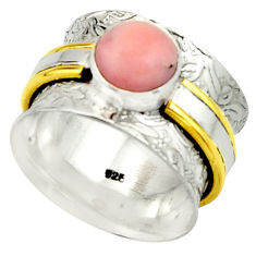 3.25cts victorian natural pink opal 925 silver two tone ring size 8 r22166