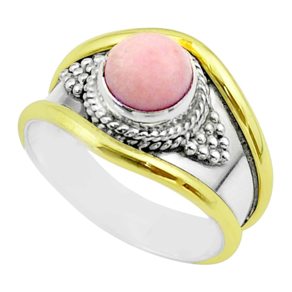 2.56cts victorian natural pink opal 925 silver two tone ring size 8 t57275