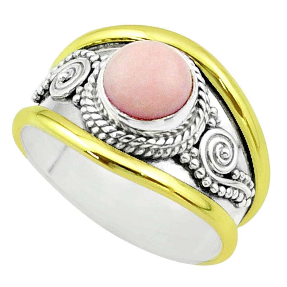 2.44cts victorian natural pink opal 925 silver two tone ring size 8 t57280