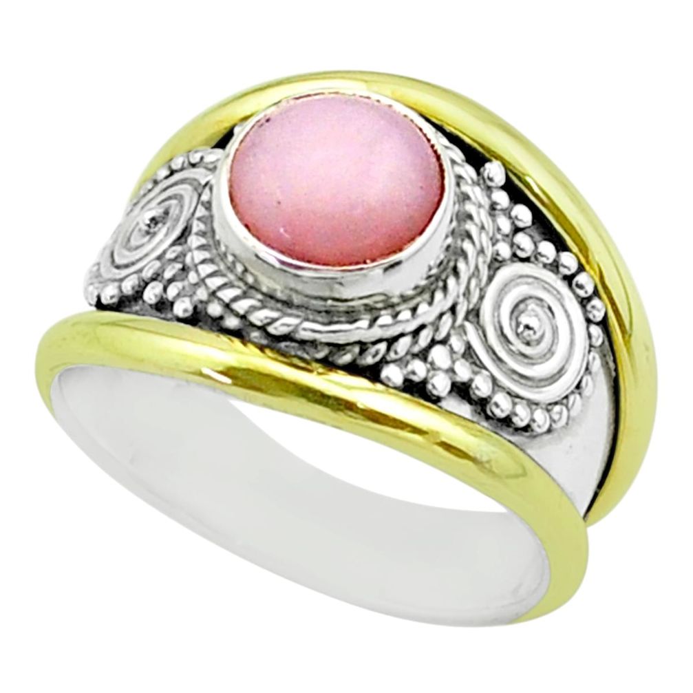 2.36cts victorian natural pink opal 925 silver two tone ring size 6.5 t57270
