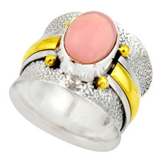 4.54cts victorian natural pink opal oval silver two tone ring size 7.5 r21064