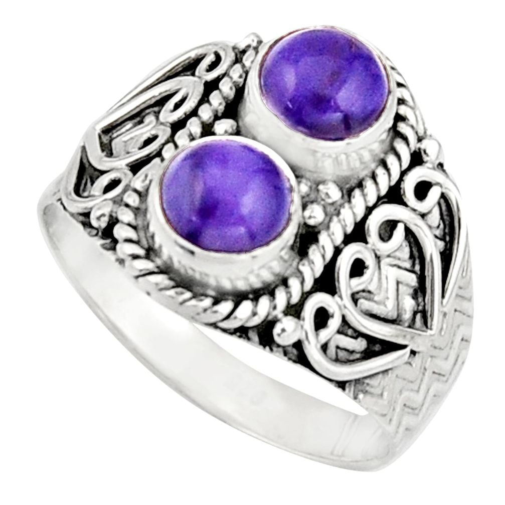 2.44cts victorian natural purple charoite 925 silver two tone ring size 8 r21100