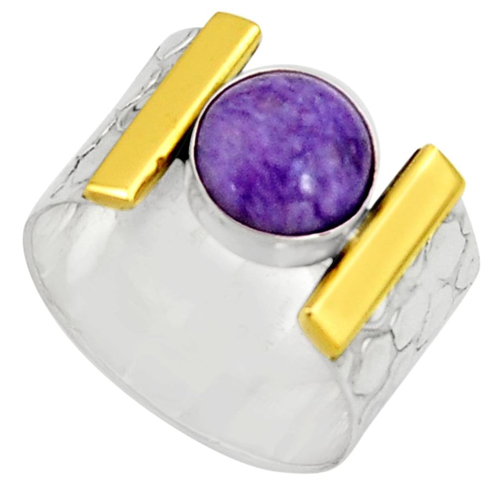 3.16cts victorian natural purple charoite silver two tone ring size 7.5 r21103