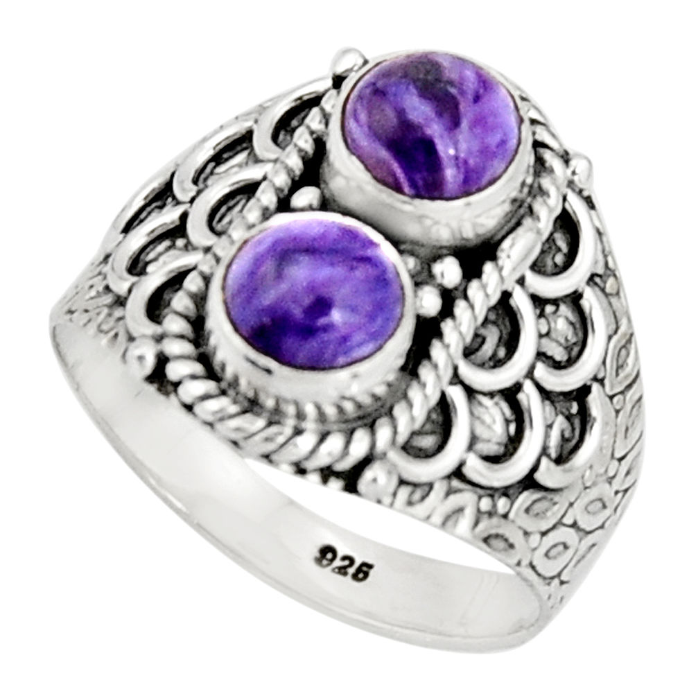 2.35cts victorian natural purple charoite silver two tone ring size 8.5 r21139
