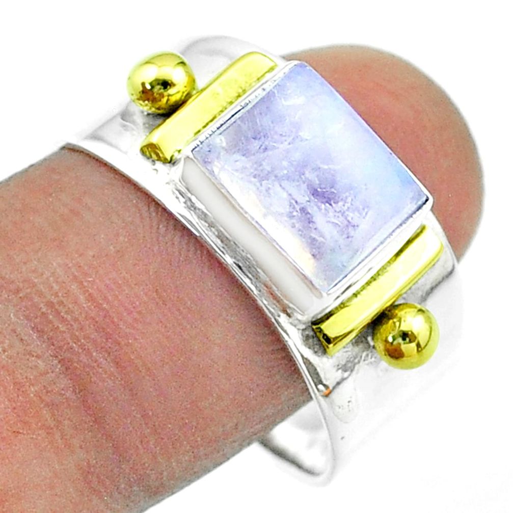 3.16cts victorian natural rainbow moonstone silver two tone ring size 10 t57417
