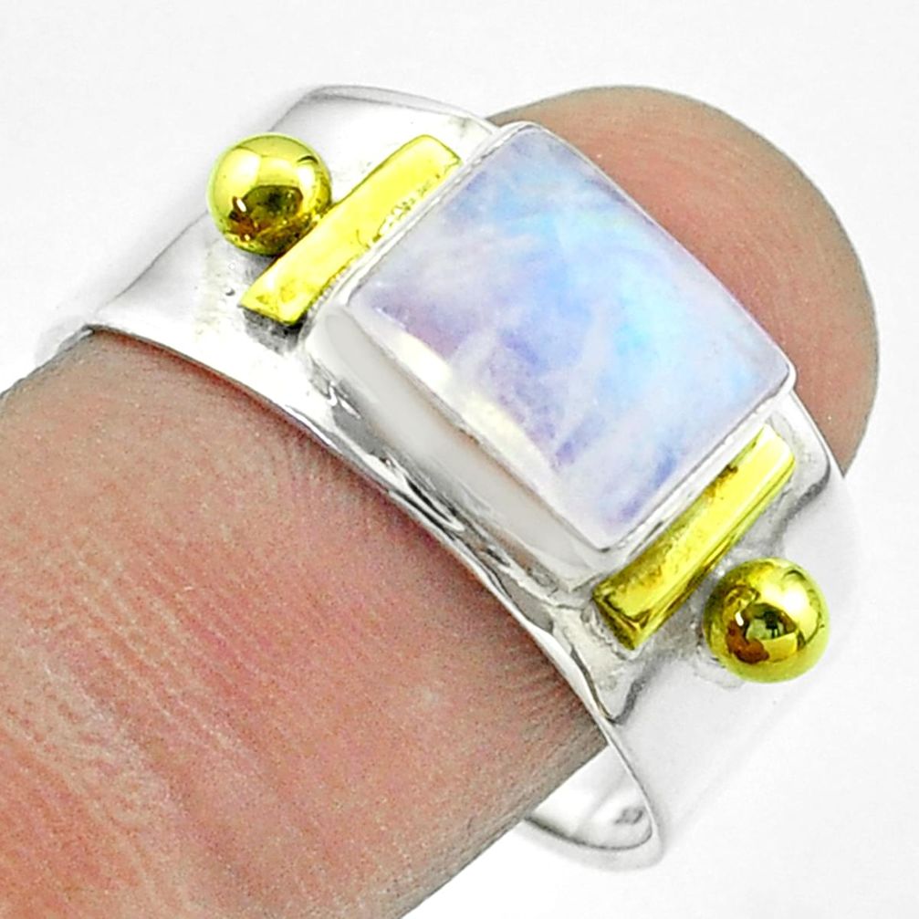3.10cts victorian natural rainbow moonstone silver two tone ring size 10 t57419