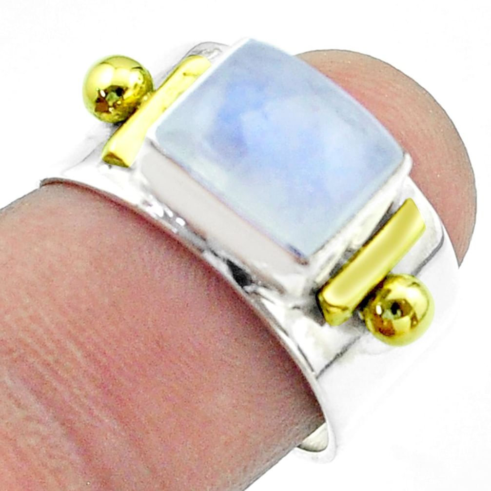 3.24cts victorian natural rainbow moonstone silver two tone ring size 7 t57416